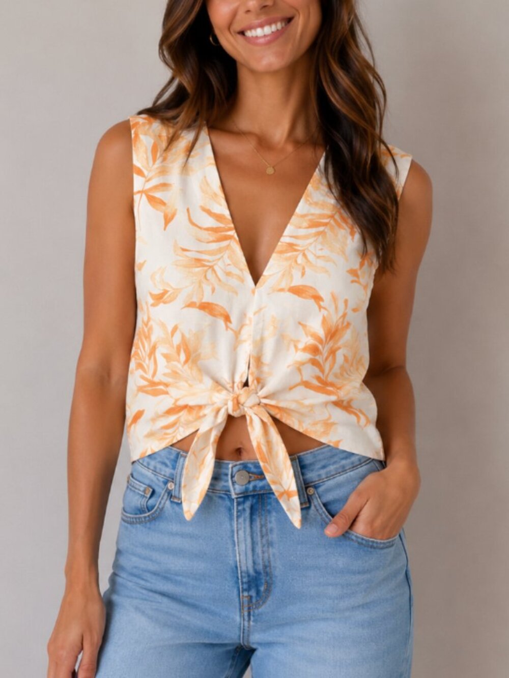 NWT Abercrombie & Fitch Women's Orange Tie Front Crop Floral Top Size XS
